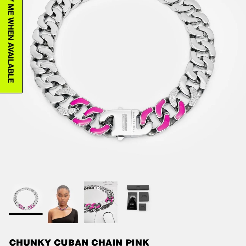 Chunky Cuban Chain Necklace - Silver and Pink